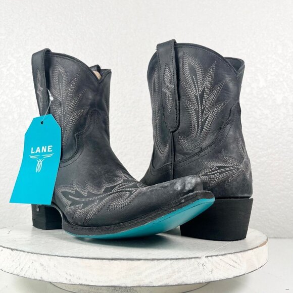 Lane Boots Shoes - NEW Lane LEXINGTON Black Cowboy Boots Size 7.5 Short Leather Ankle Snip Toe Boot